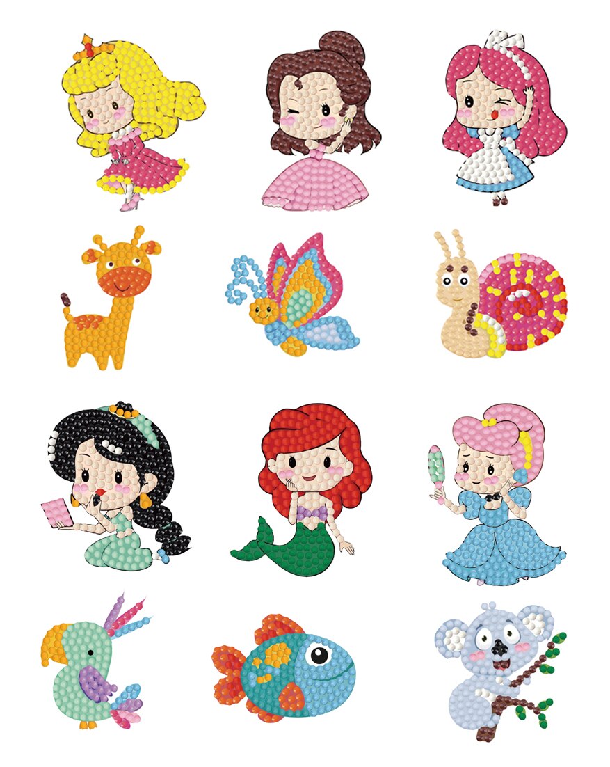 5D Diamond Painting Stickers Easy For Kids Disney Princess Diamond Art Diamond Mosaic Stickers by Numbers Kits for Children