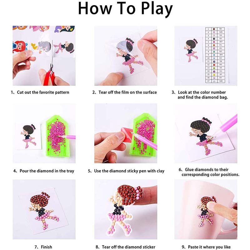 5D Diamond Painting Stickers Easy For Kids Disney Princess Diamond Art Diamond Mosaic Stickers by Numbers Kits for Children