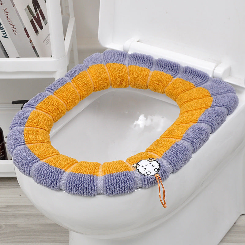 2 PCS Soft Warm Bathroom Washable Toilet Seat Pad Cover Mat Household Toilet Ring with drawstring