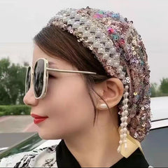 Turban Caps with Hair Band Muslim Headscarf Bonnet Female Head Wraps