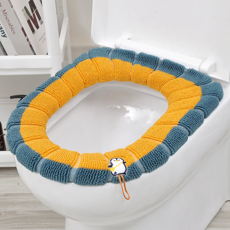 2 PCS Soft Warm Bathroom Washable Toilet Seat Pad Cover Mat Household Toilet Ring with drawstring