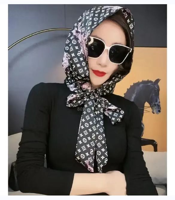 Women Hijabs Headband Fashion Satin Silk Square Scarf Bandana Design Neckerchief Shawl Wrap Beach Stoles Foulard Echarpe