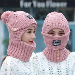 5 Colour Winter knitted Beanies Hats Women Thick Warm Beanie Hat Outdoor Riding Sets