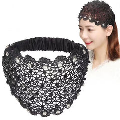 2 Pcs Rhinestone Wide-brimmed Headband Women Daisy Lace Hairband knitting Hair Hoop Girls Retro makeup Hair Accessories