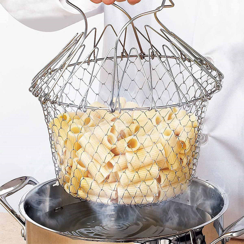 Stainless Steel Net Fry Foldable Cooking Fryer Basket for Fries, Vegetables, Salads