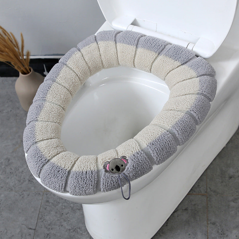 2 PCS Soft Warm Bathroom Washable Toilet Seat Pad Cover Mat Household Toilet Ring with drawstring