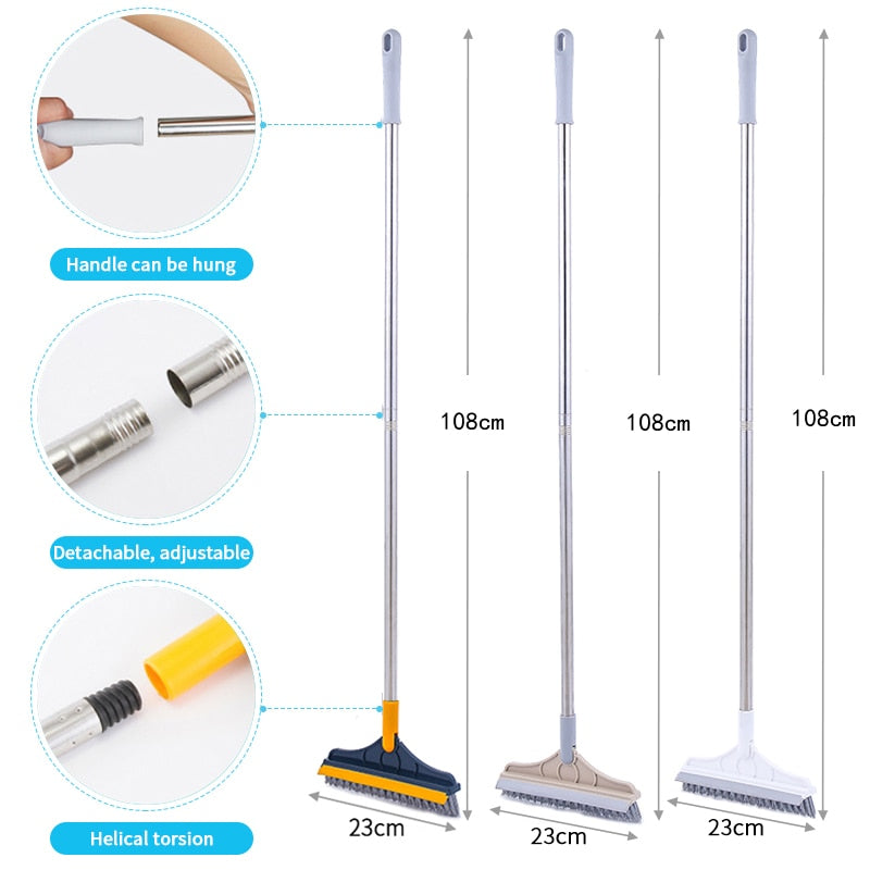 2 in 1 Cleaning Brush Adjustable V-Shape Floor Scrub Magic Broom with Long Handle and Squeegee Household Tile Window Clean Tools