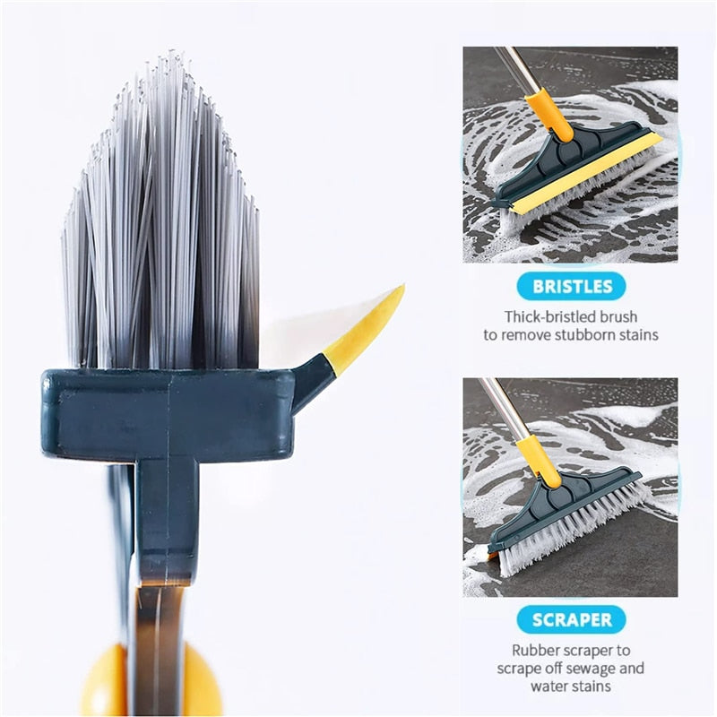 2 in 1 Cleaning Brush Adjustable V-Shape Floor Scrub Magic Broom with Long Handle and Squeegee Household Tile Window Clean Tools