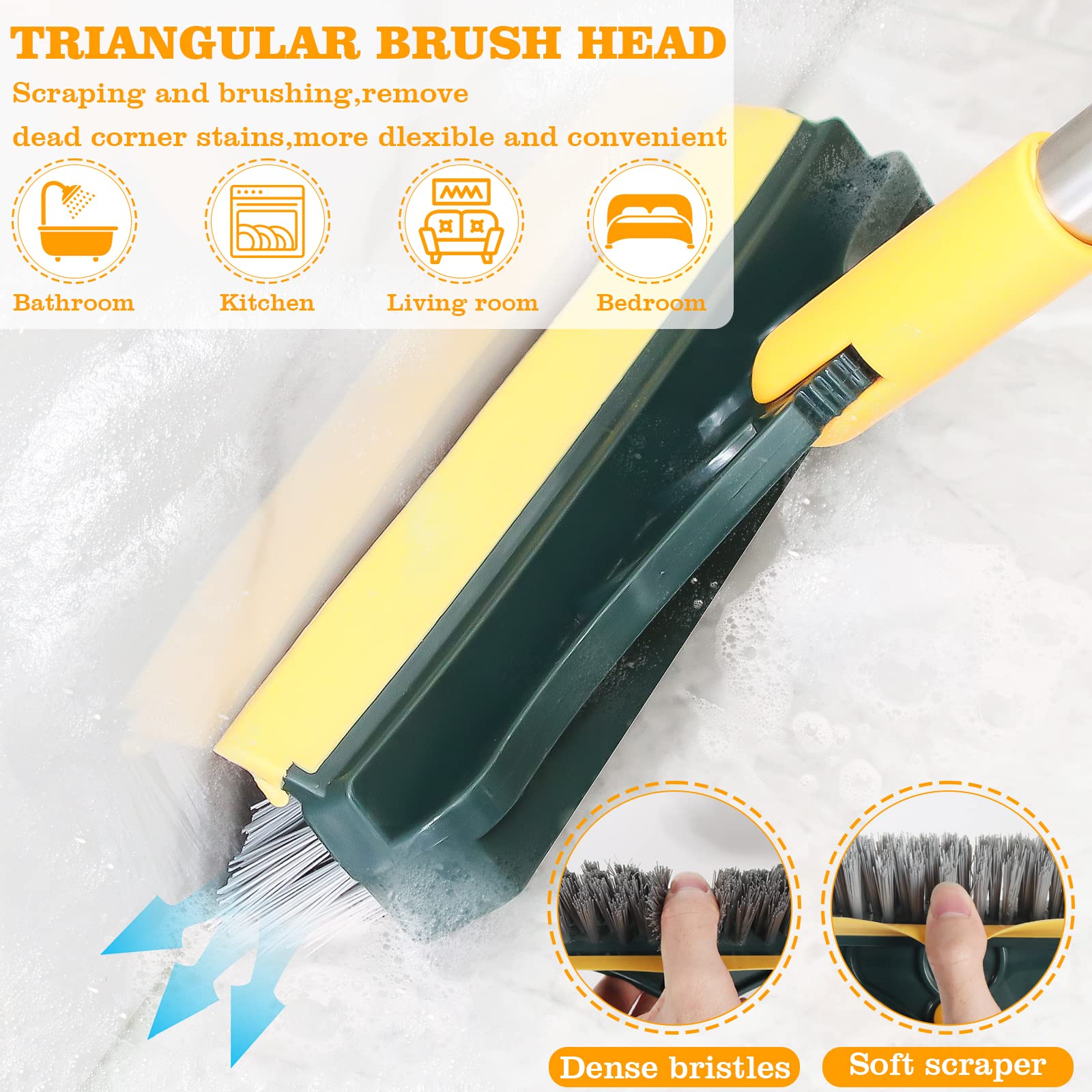 2 in 1 Cleaning Brush Adjustable V-Shape Floor Scrub Magic Broom with Long Handle and Squeegee Household Tile Window Clean Tools