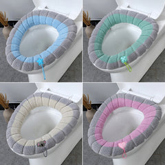 2 PCS Soft Warm Bathroom Washable Toilet Seat Pad Cover Mat Household Toilet Ring with drawstring