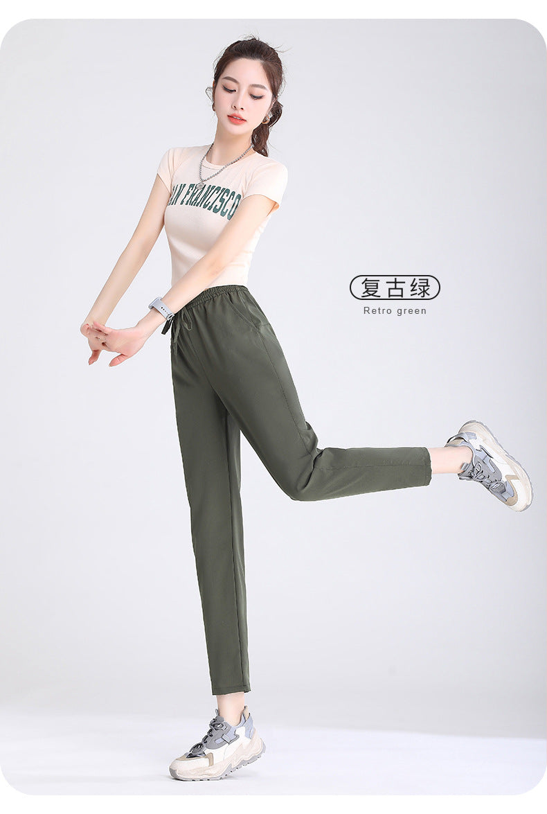 2023 New Women Ice Silk Trousers Solid Color  Loose Breathable Straight-Leg Casual Pants Thin Quick-Drying Sports Pants