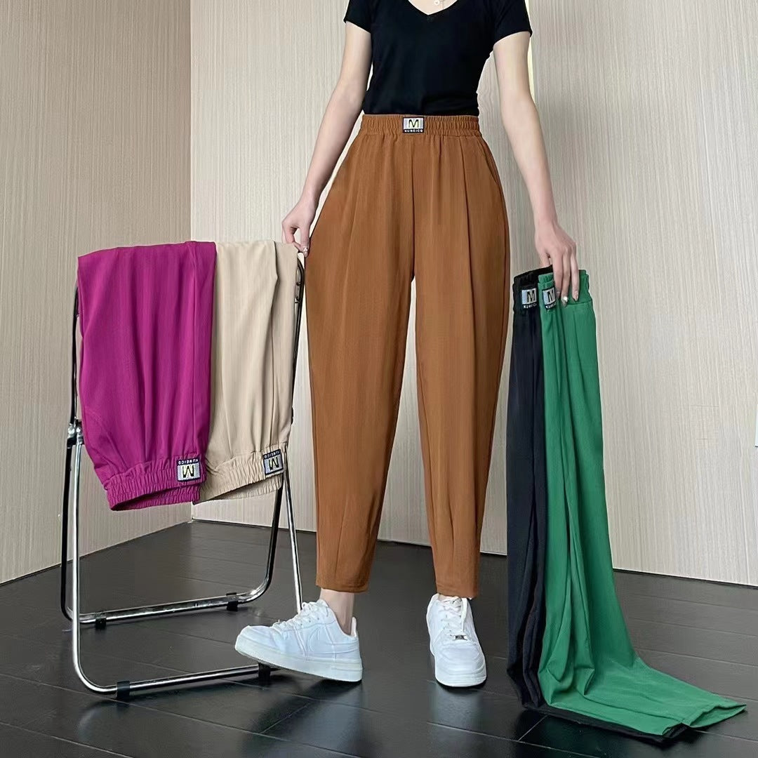 2 PCS  Women Spring Autumn Summer High Waist Draping  Versatile Casual Sunscreen Ice Silk Loose Radish Pants Trousers S-5XL