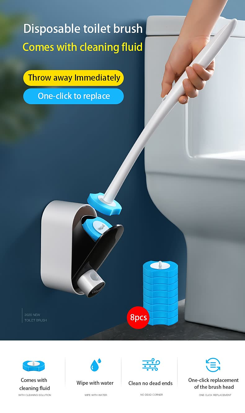 For Home No Dead Ends Long Handle Toilet Cleaning Brush Replacement Head No Punching In The Bathroom Disposable Toilet Brush Set