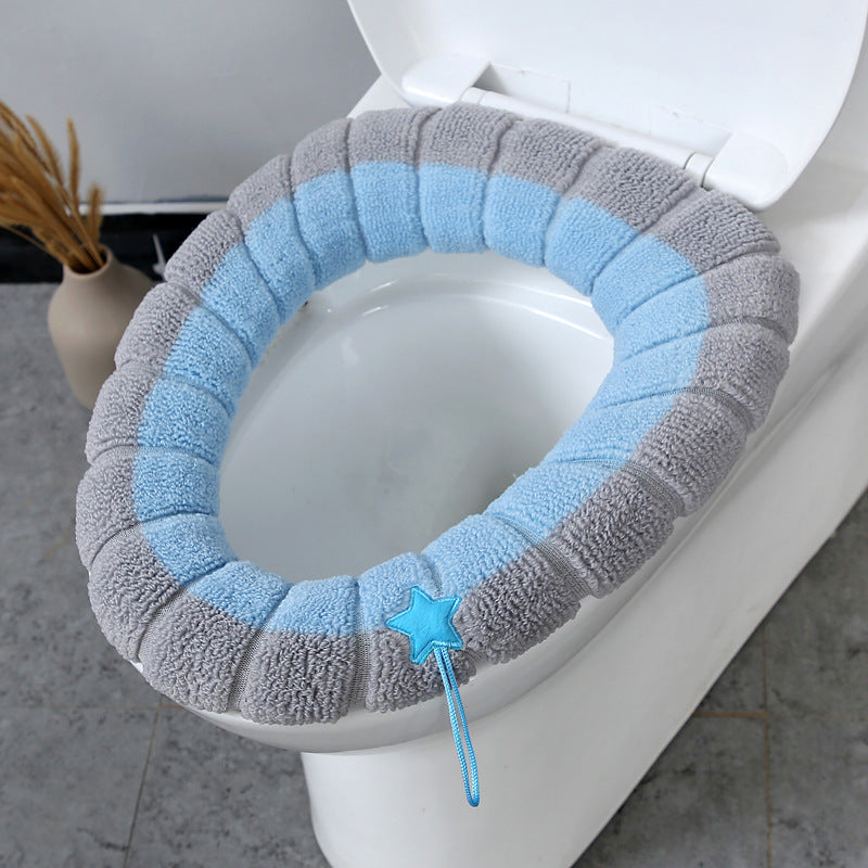 2 PCS Soft Warm Bathroom Washable Toilet Seat Pad Cover Mat Household Toilet Ring with drawstring