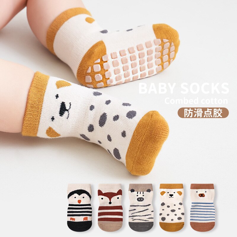 5 PCS  Baby Socks Children's Toddler Socks Rubber Bottom Baby Anti-slip Socks For Kids Cotton Soft Socks For Boys Girls