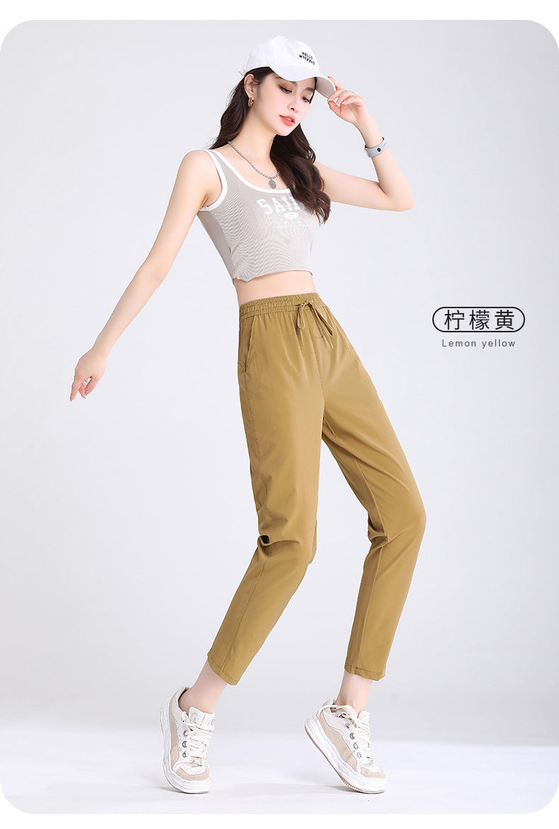 2023 New Women Ice Silk Trousers Solid Color  Loose Breathable Straight-Leg Casual Pants Thin Quick-Drying Sports Pants