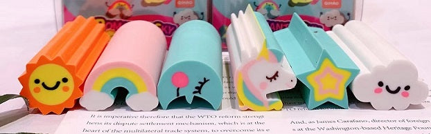 6 PCS Cute Erasers Cylindrical Shaped Kawaii Erasers for Kids Students