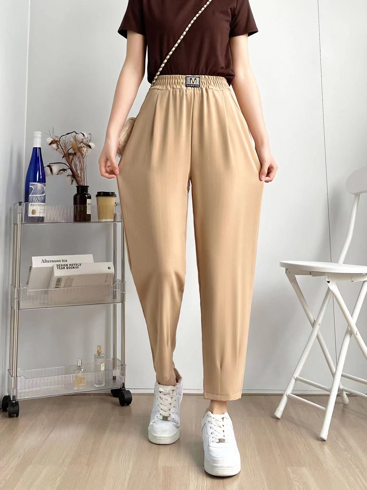 2 PCS  Women Spring Autumn Summer High Waist Draping  Versatile Casual Sunscreen Ice Silk Loose Radish Pants Trousers S-5XL