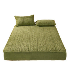 3 PCS Winter Milk Fiber Sheet Quilted Thickened All Inclusive Cover(Fitted sheet + 2 pcs pillow cases)