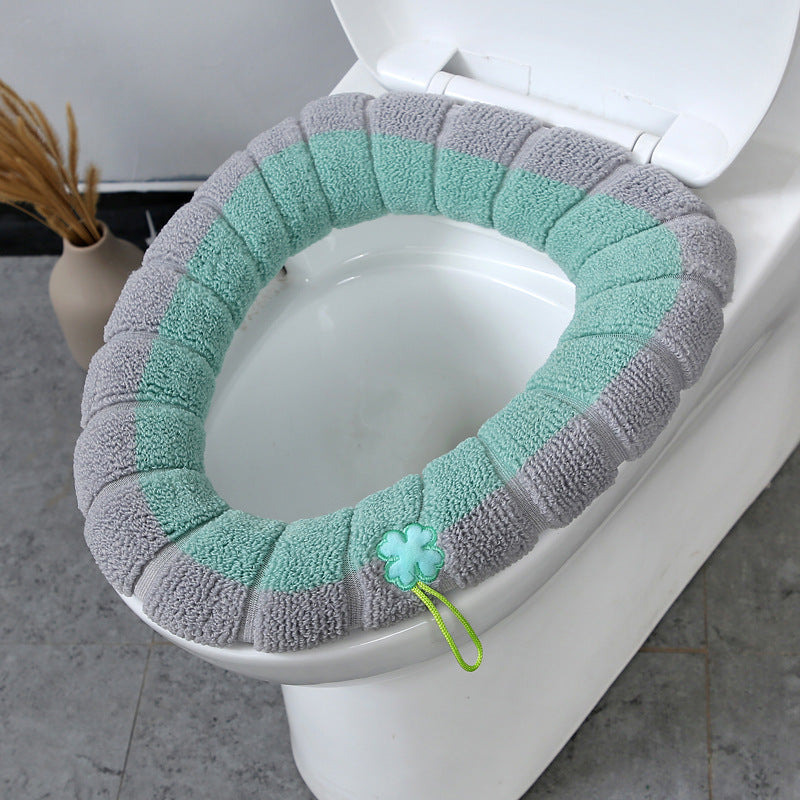 2 PCS Soft Warm Bathroom Washable Toilet Seat Pad Cover Mat Household Toilet Ring with drawstring