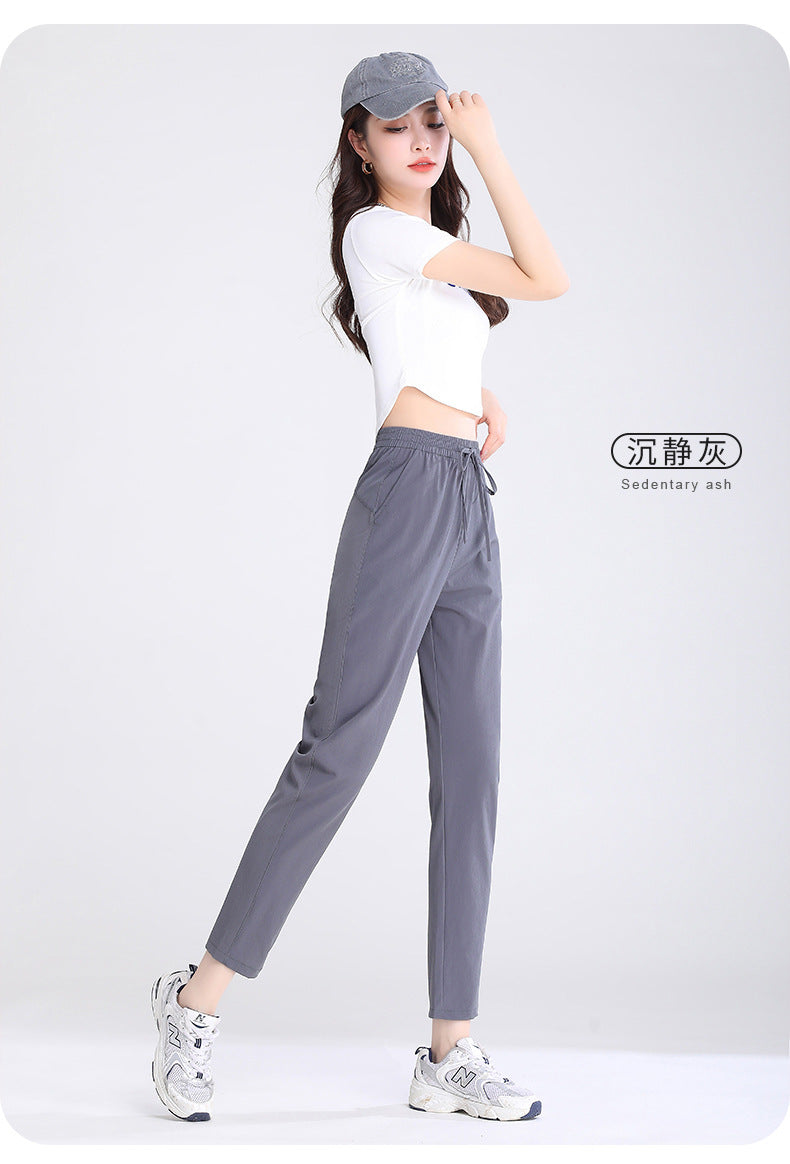 2023 New Women Ice Silk Trousers Solid Color  Loose Breathable Straight-Leg Casual Pants Thin Quick-Drying Sports Pants