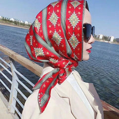 Women Hijabs Headband Fashion Satin Silk Square Scarf Bandana Design Neckerchief Shawl Wrap Beach Stoles Foulard Echarpe