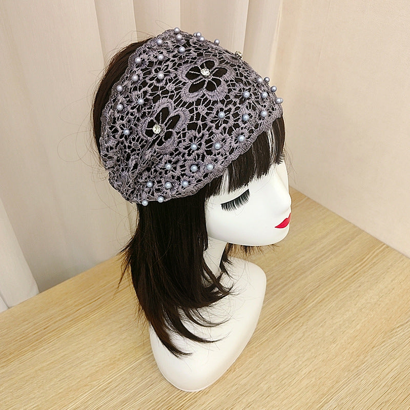 2 Pcs Rhinestone Wide-brimmed Headband Women Daisy Lace Hairband knitting Hair Hoop Girls Retro makeup Hair Accessories