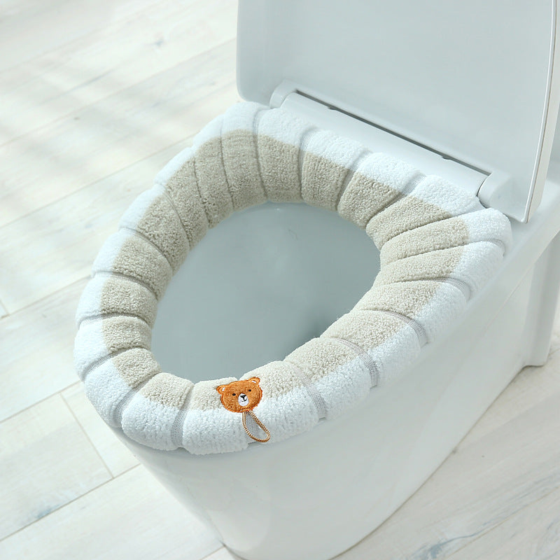 2 PCS Soft Warm Bathroom Washable Toilet Seat Pad Cover Mat Household Toilet Ring with drawstring