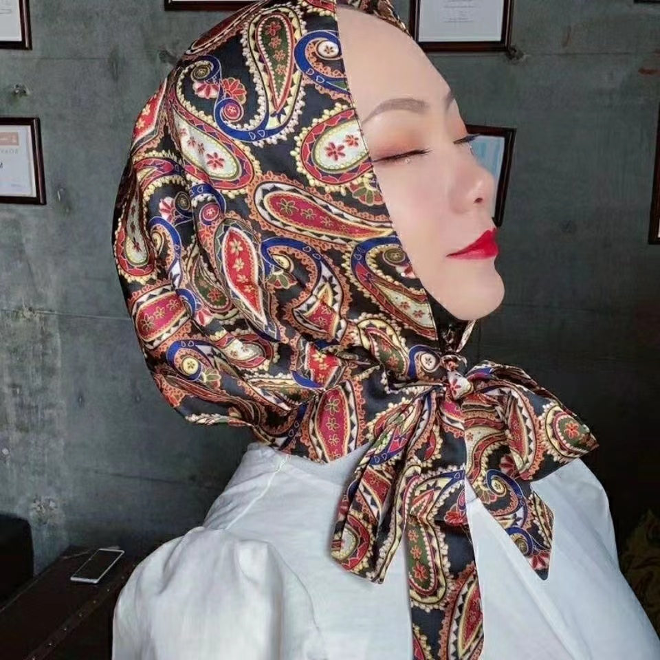 Women Hijabs Headband Fashion Satin Silk Square Scarf Bandana Design Neckerchief Shawl Wrap Beach Stoles Foulard Echarpe