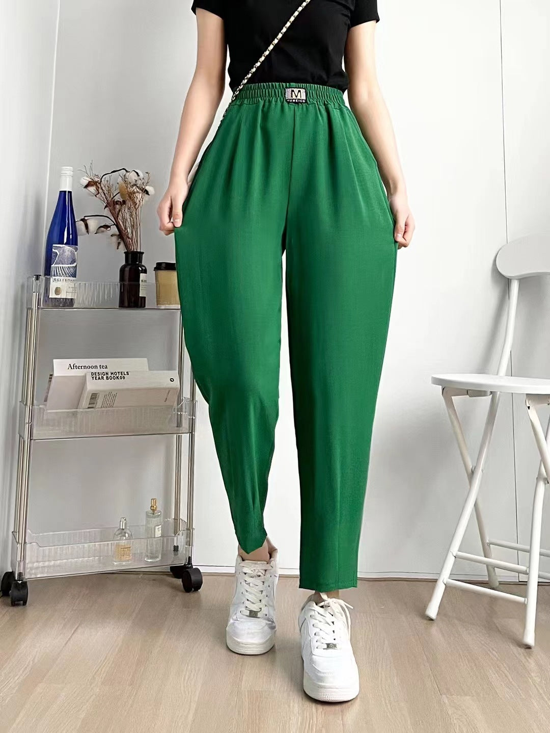 2 PCS  Women Spring Autumn Summer High Waist Draping  Versatile Casual Sunscreen Ice Silk Loose Radish Pants Trousers S-5XL