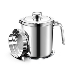 Oil Strainer Pot Grease Can with Dust-Proof Lid & Ergonomic Handle & Non Slip Base for Kitchen Cooking Frying Oil