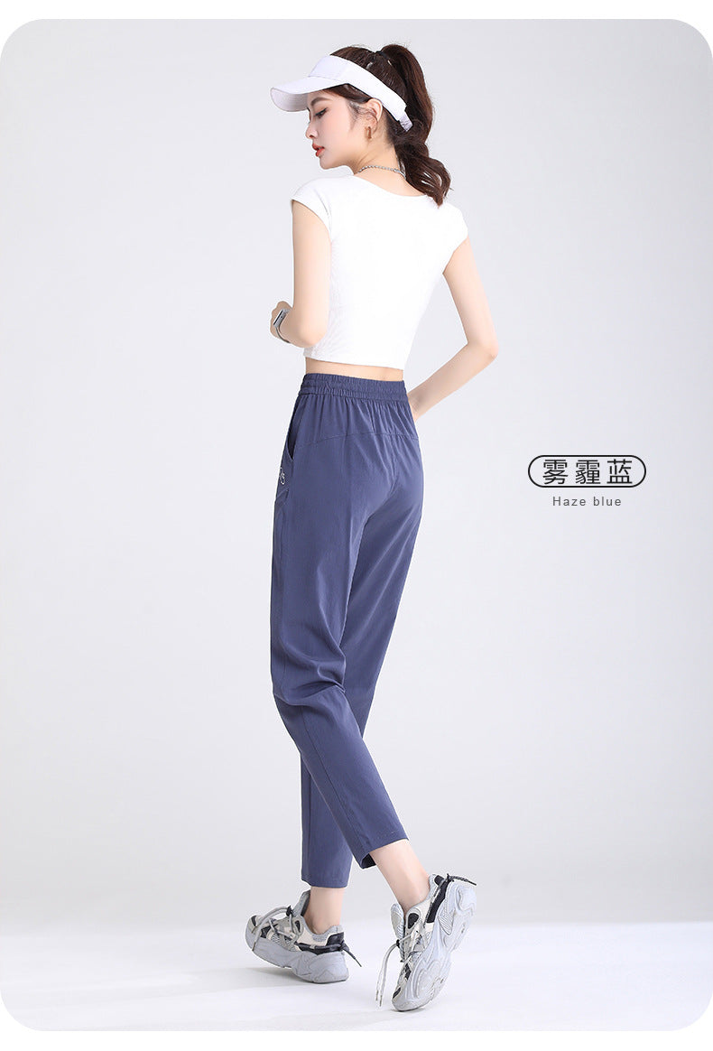 2023 New Women Ice Silk Trousers Solid Color  Loose Breathable Straight-Leg Casual Pants Thin Quick-Drying Sports Pants