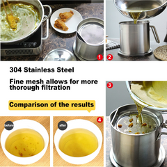 Oil Strainer Pot Grease Can with Dust-Proof Lid & Ergonomic Handle & Non Slip Base for Kitchen Cooking Frying Oil