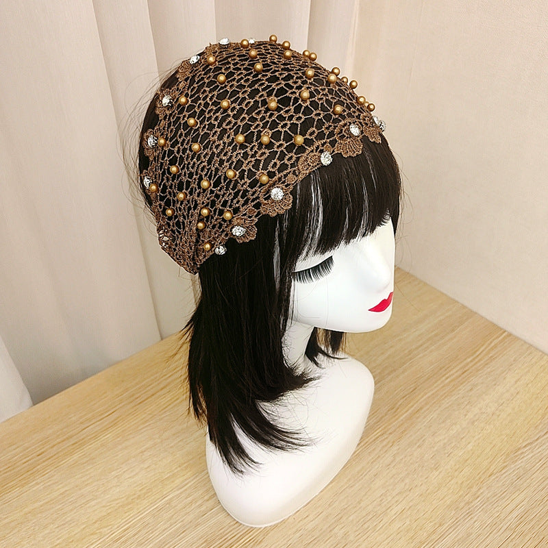 2 Pcs Rhinestone Wide-brimmed Headband Women Daisy Lace Hairband knitting Hair Hoop Girls Retro makeup Hair Accessories