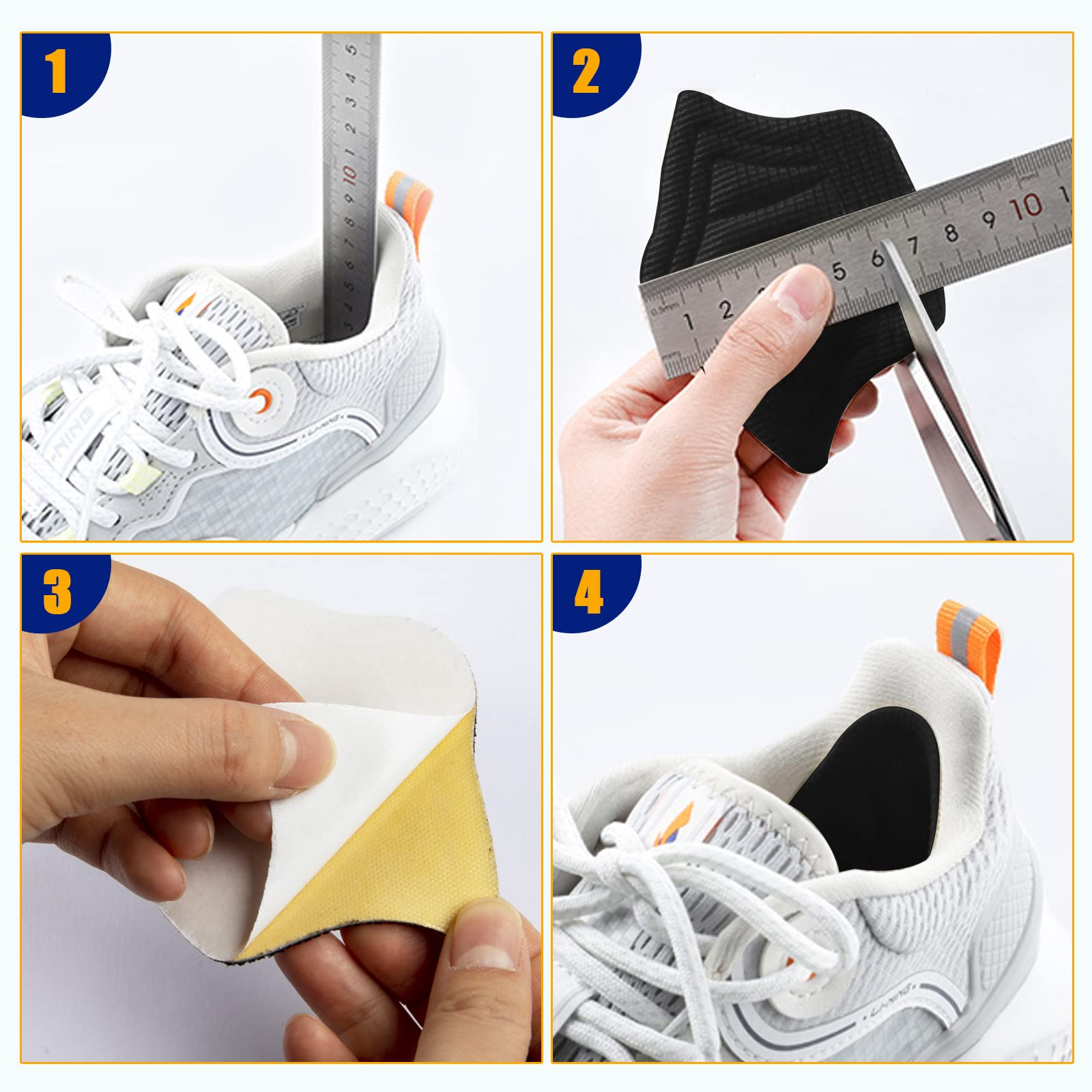 4 PCS Heel Cushion Inserts Beige Heel Grips Cushion Shoe Pads for Loose Shoes Self-Adhesive Heel Sports Cushion Anti-Slip Foot Shoe Insoles Stickers Heel Blister Protectors for Women Men