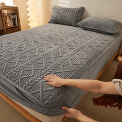 3 PCS Winter Milk Fiber Sheet Quilted Thickened All Inclusive Cover(Fitted sheet + 2 pcs pillow cases)