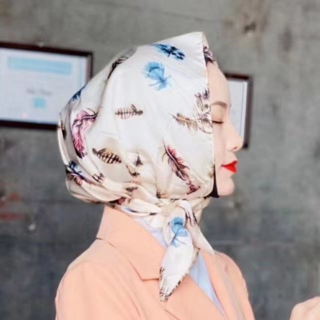 Women Hijabs Headband Fashion Satin Silk Square Scarf Bandana Design Neckerchief Shawl Wrap Beach Stoles Foulard Echarpe