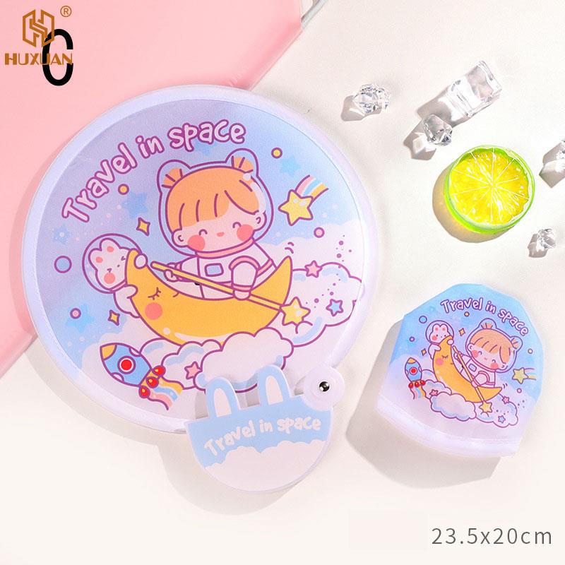 3 PCS Creative Cute Folded Fan Collapsible Fan Summer Small Fresh Cute Portable Round Plastic Pocket Fan