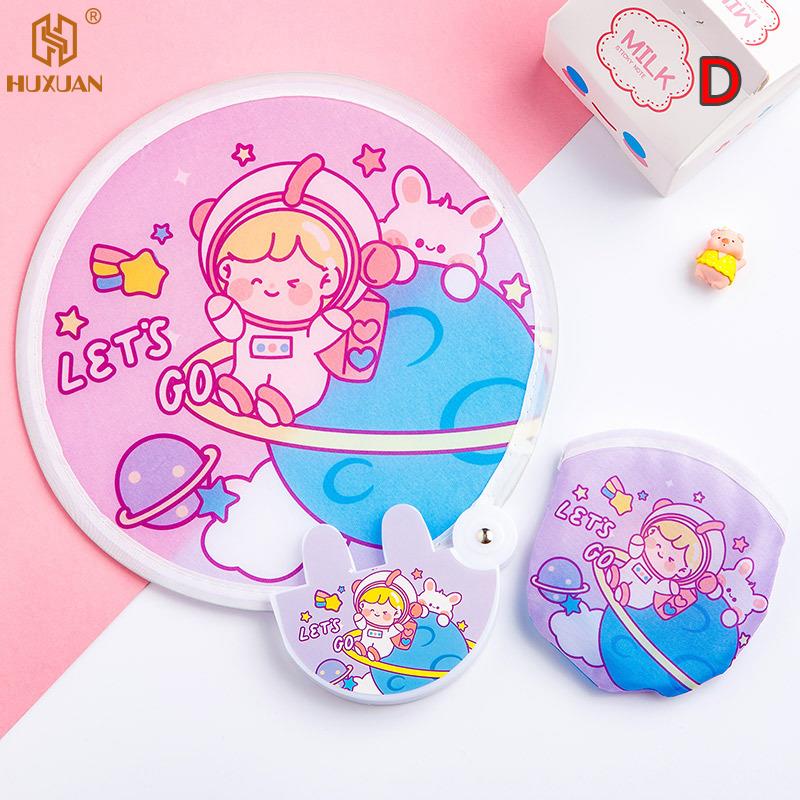 3 PCS Creative Cute Folded Fan Collapsible Fan Summer Small Fresh Cute Portable Round Plastic Pocket Fan