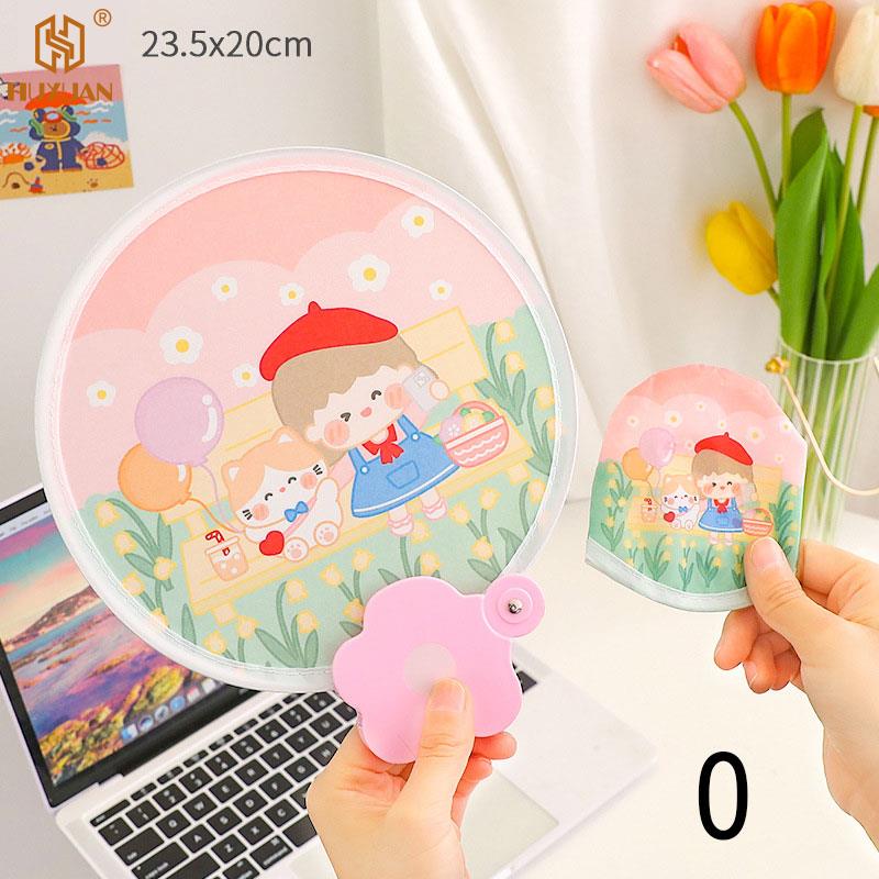 3 PCS Creative Cute Folded Fan Collapsible Fan Summer Small Fresh Cute Portable Round Plastic Pocket Fan