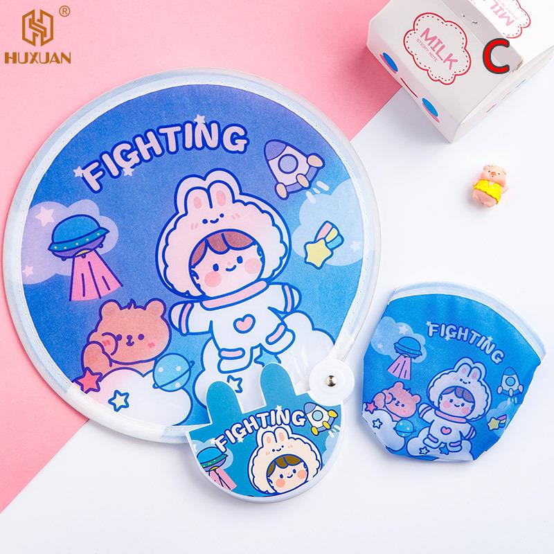 3 PCS Creative Cute Folded Fan Collapsible Fan Summer Small Fresh Cute Portable Round Plastic Pocket Fan