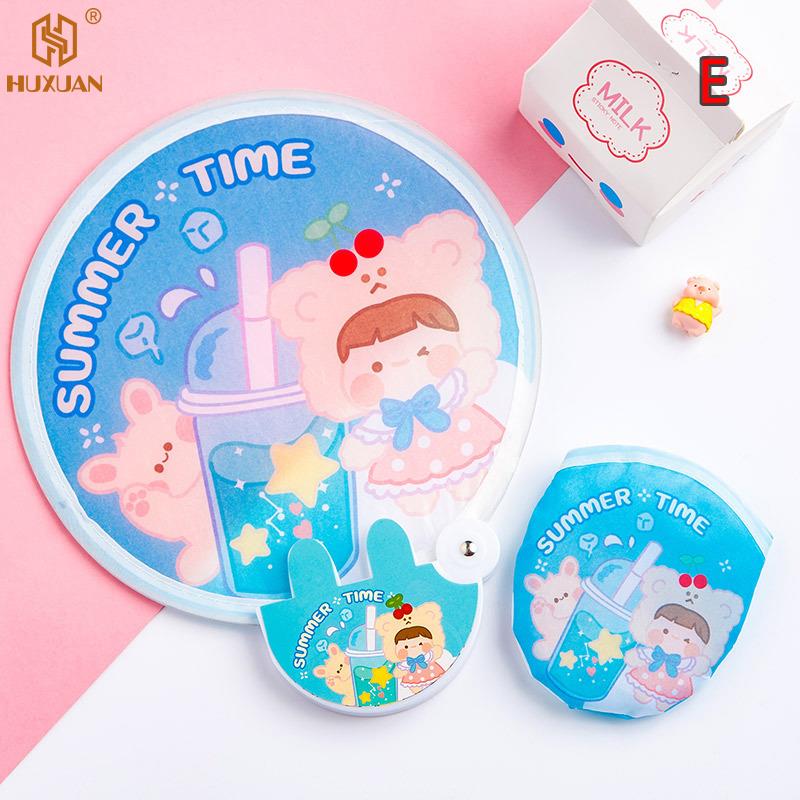 3 PCS Creative Cute Folded Fan Collapsible Fan Summer Small Fresh Cute Portable Round Plastic Pocket Fan