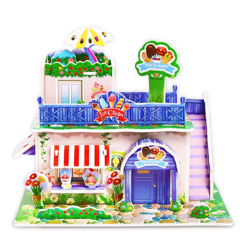 2 PCS Kids 3D Stereo Puzzle Cartoon House Castle Building Model DIY Handmade Early Learning Educational Toys Gift for Children