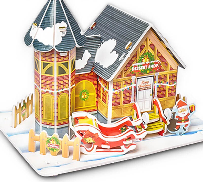 2 PCS Kids 3D Stereo Puzzle Cartoon House Castle Building Model DIY Handmade Early Learning Educational Toys Gift for Children