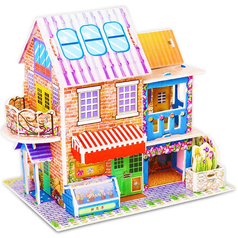 2 PCS Kids 3D Stereo Puzzle Cartoon House Castle Building Model DIY Handmade Early Learning Educational Toys Gift for Children