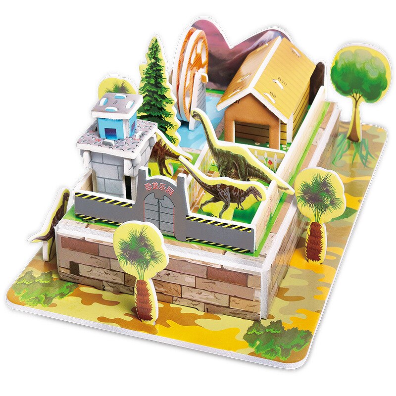 2 PCS Kids 3D Stereo Puzzle Cartoon House Castle Building Model DIY Handmade Early Learning Educational Toys Gift for Children