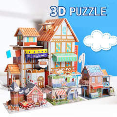 2 PCS Kids 3D Stereo Puzzle Cartoon House Castle Building Model DIY Handmade Early Learning Educational Toys Gift for Children