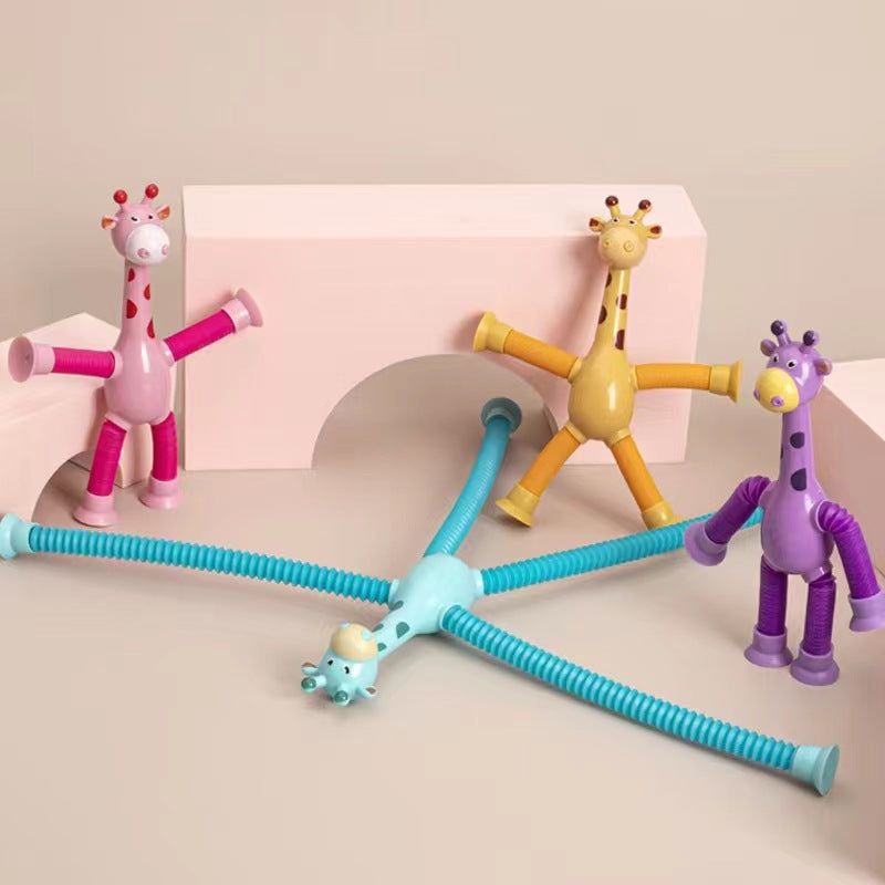 6 pcs Telescopic Suction Cup Giraffe Toy Cartoon Puzzle Suction Cup Parent-Child Interactive Decompression Toy Stress Relief