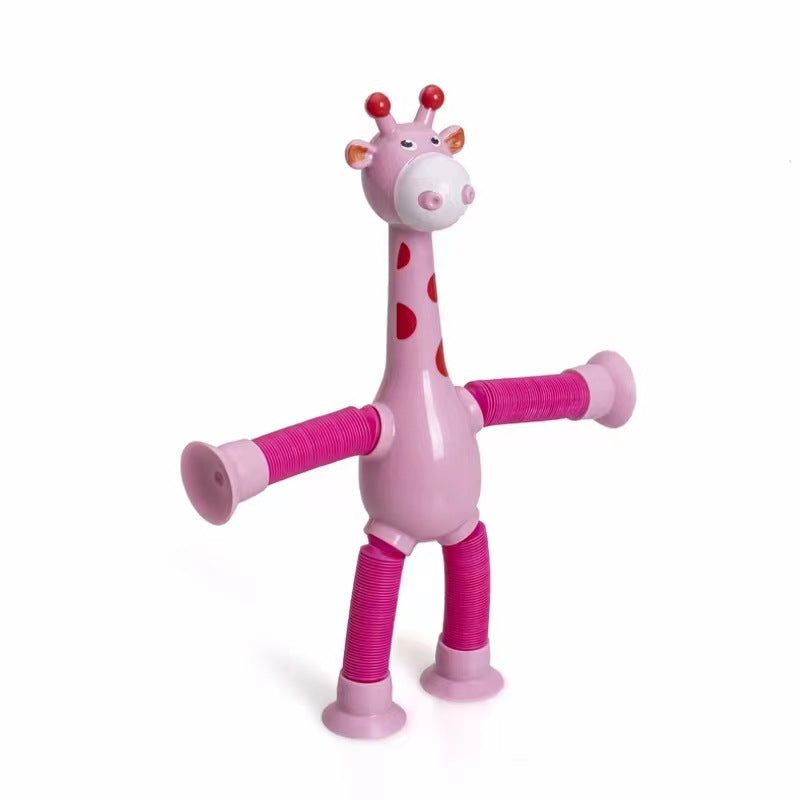 6 pcs Telescopic Suction Cup Giraffe Toy Cartoon Puzzle Suction Cup Parent-Child Interactive Decompression Toy Stress Relief