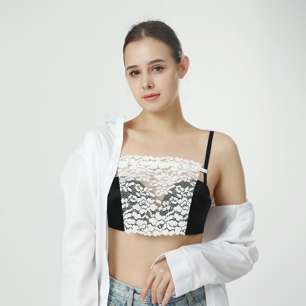 3 PCS Women Tops Camisole Bra Insert Wrapped Chest Decoration Lace Transparent One-Piece Leak Proof Sticker Neckline Cover Up Tube Top